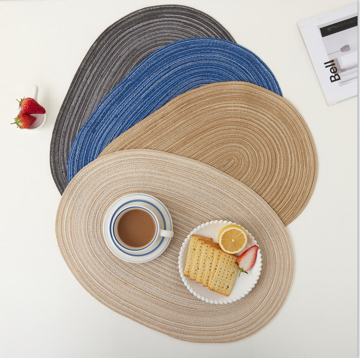 Handwoven Cotton Placemat, Oval Heat-Resistant Table Mat, Eco-Friendly Ramie Fabric, Ins Style, 20"