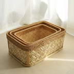Handwoven Bamboo Basket, Modern Minimalist Style, Wooden Organizer for Home, Office, or Picnic