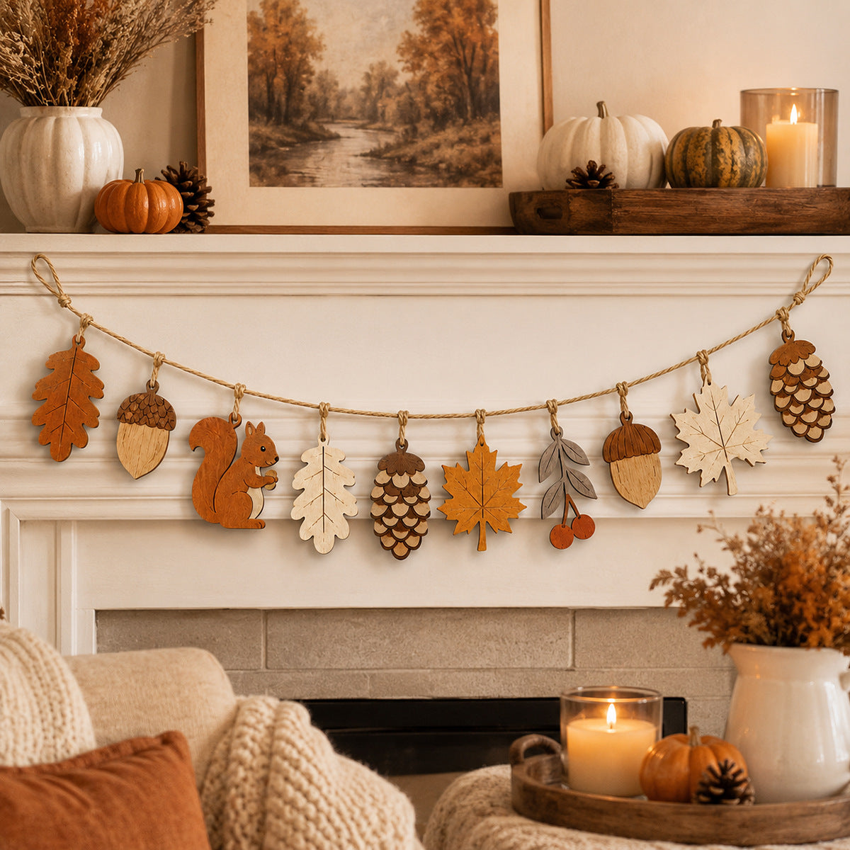 Christmas Wooden Ornament Hanging Decor, Pinewood DIY Party Decoration, Vintage Style
