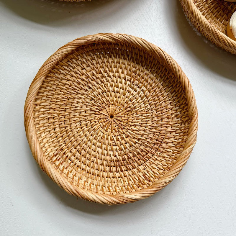 Handwoven Rattan Fruit Basket, Natural Woven Storage Bowl for Bread, Vegetables, Home Decor, Farmhouse Style, 3 Sizes (Small 7.5", Medium 8.5", Large 10")