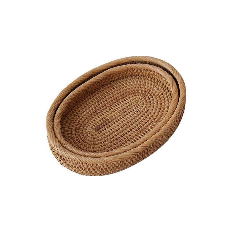 Handwoven Rattan Basket, 2 Sizes, Fruit Bowl & Kitchen Organizer for Bread, Snacks, Utensils
