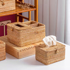 Rattan Tissue Box Holder, Farmhouse Style, Multi-Purpose, Desktop or Living Room Organizer