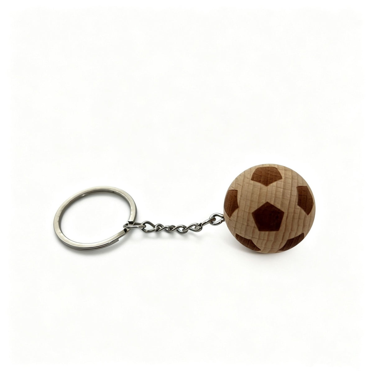 Wooden Soccer Ball Keychain, Mini Football Keyring, Beechwood Car Key Accessory