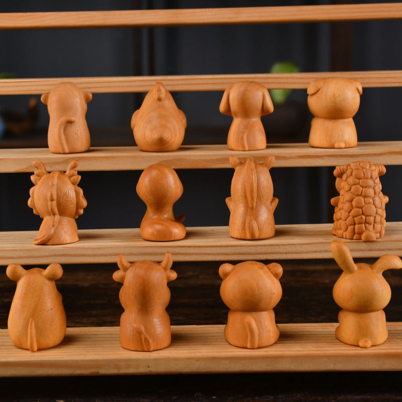 Chinese Zodiac Boxwood Carved Figurine, 1.5" Miniature Handcrafted Wooden Statue, Traditional Style
