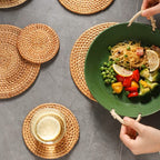 Handwoven Rattan Coasters, Round Heat-Resistant Placemats for Tea, Dining, and Tableware, Eco-Friendly and Modern