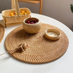 Rattan Coasters and Placemats, Set of Round and Oval Heat-Resistant Pads for Kitchen, Dining Table, Tea Accessories