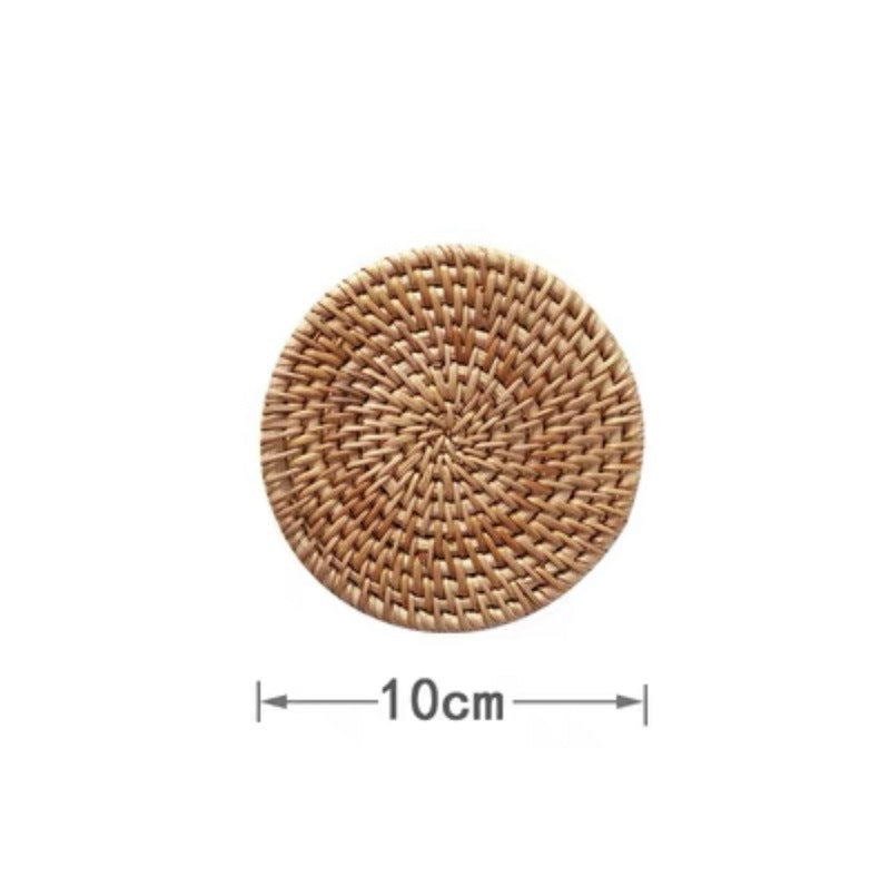 Handwoven Rattan Coasters, Round Heat-Resistant Placemats for Tea, Dining, and Tableware, Eco-Friendly and Modern