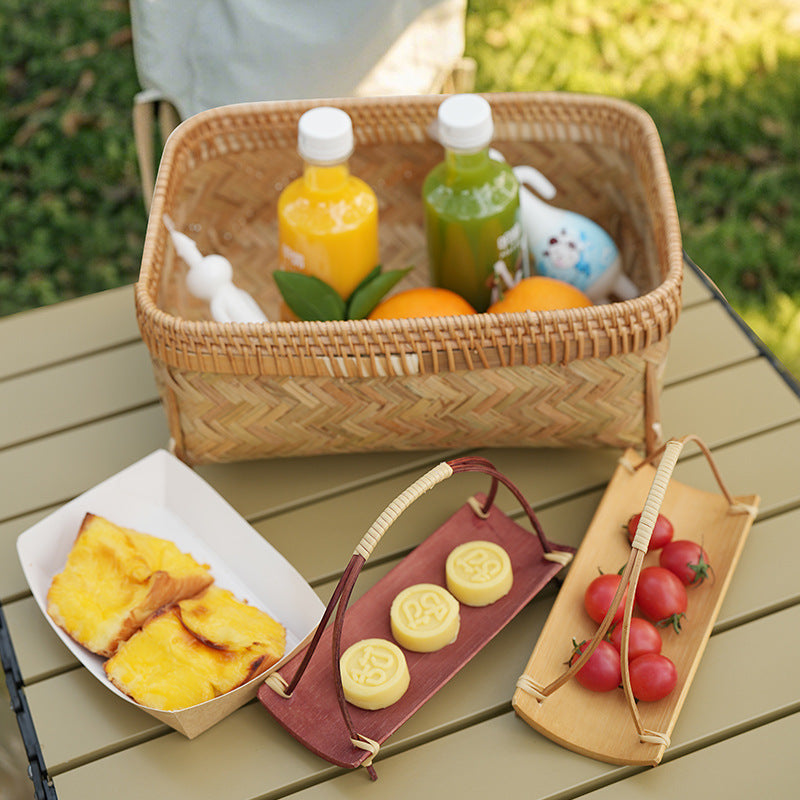 Handwoven Bamboo Basket, Modern Minimalist Style, Wooden Organizer for Home, Office, or Picnic