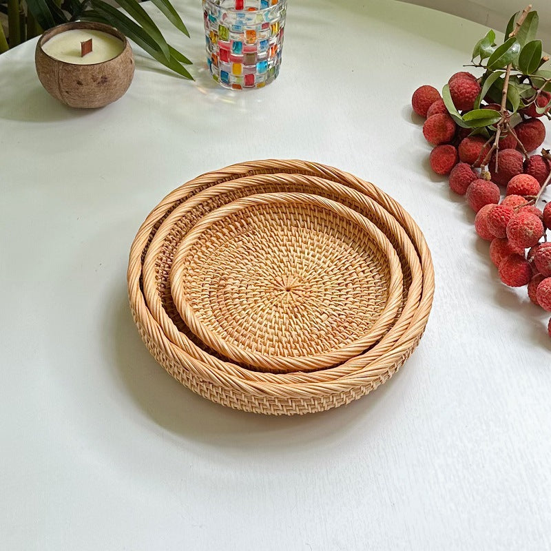 Handwoven Rattan Fruit Basket, Natural Woven Storage Bowl for Bread, Vegetables, Home Decor, Farmhouse Style, 3 Sizes (Small 7.5", Medium 8.5", Large 10")