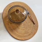 Rattan Coasters and Placemats, Set of Round and Oval Heat-Resistant Pads for Kitchen, Dining Table, Tea Accessories