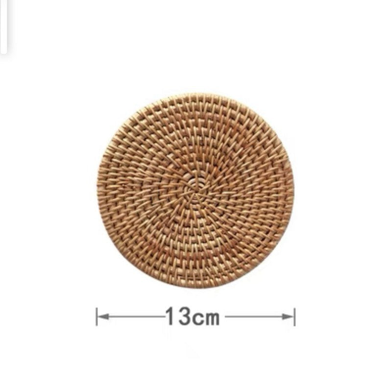 Handwoven Rattan Coasters, Round Heat-Resistant Placemats for Tea, Dining, and Tableware, Eco-Friendly and Modern