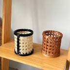 Handwoven Rattan Basket, Wooden Cosmetic and Jewelry Organizer, Scandinavian Style, 4.5"