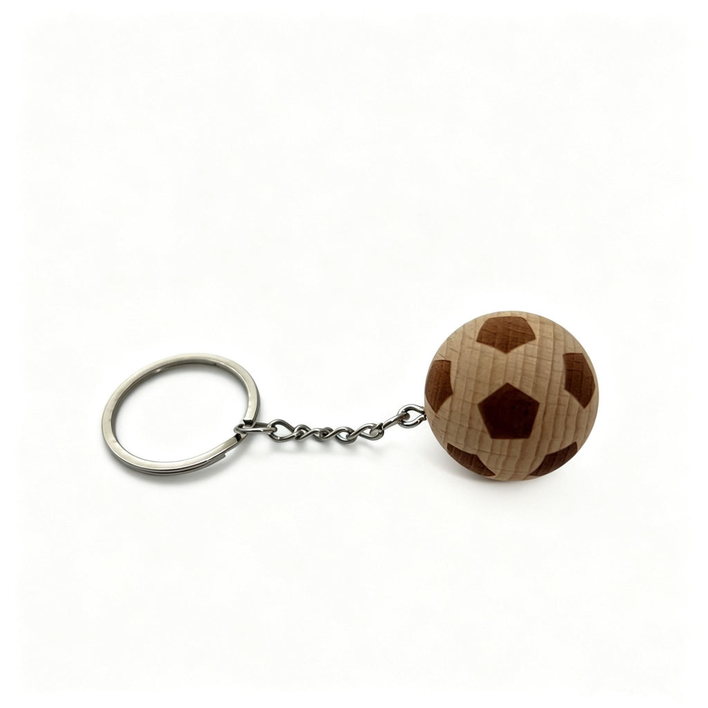 Wooden Soccer Ball Keychain, Mini Football Keyring, Beechwood Car Key Accessory