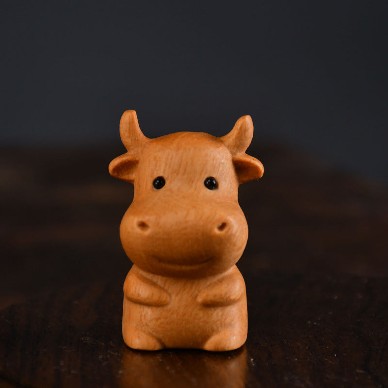 Chinese Zodiac Boxwood Carved Figurine, 1.5" Miniature Handcrafted Wooden Statue, Traditional Style