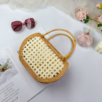 Handwoven Rattan Tote Bag, Double Strap French Style Woven Basket Purse for Women, Everyday Use