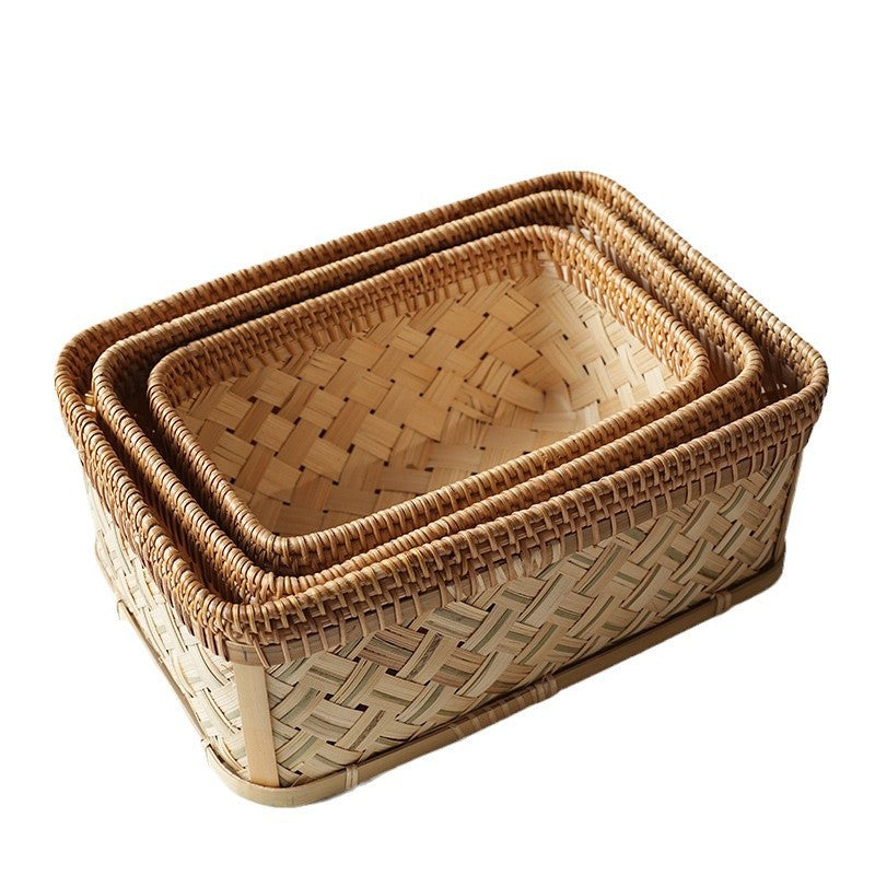 Handwoven Bamboo Basket, Modern Minimalist Style, Wooden Organizer for Home, Office, or Picnic