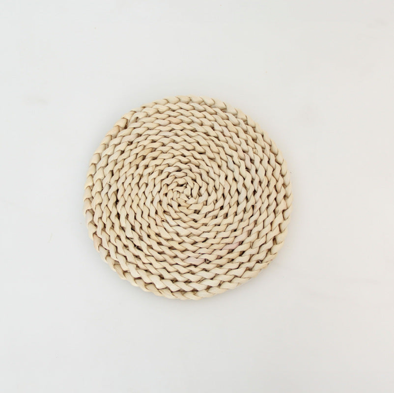 Handwoven Corn Husk Placemats, Set of Round Natural Fiber Table Mats, Japanese-Inspired Eco-Friendly Heat Resistant Coasters, 4.5"-14" Diameter