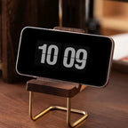 Walnut Phone Stand, Mini Wooden Stool Tablet Holder, Brass Accent Decorative Desktop Organizer, Modern Minimalist Gift for Office, Home, Christmas, Father's Day