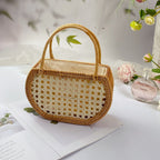 Handwoven Rattan Tote Bag, Double Strap French Style Woven Basket Purse for Women, Everyday Use