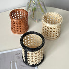 Handwoven Rattan Basket, Wooden Cosmetic and Jewelry Organizer, Scandinavian Style, 4.5"