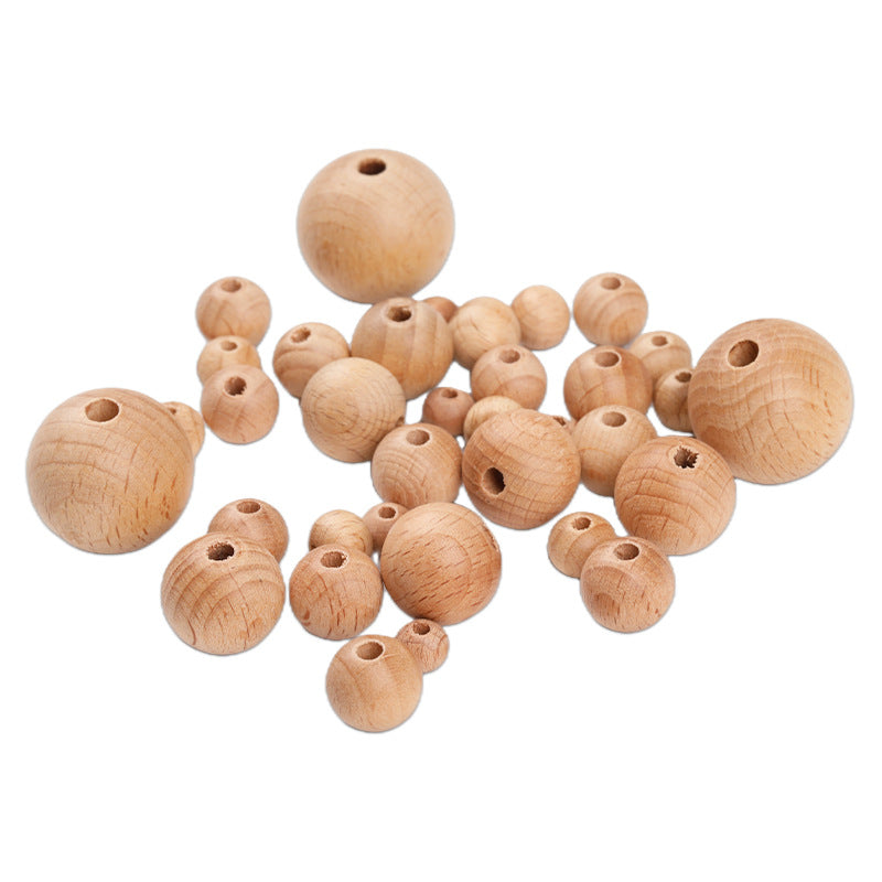 Beech Wood Round Beads with Holes, Natural Wood Craft Beads, 100-Pack