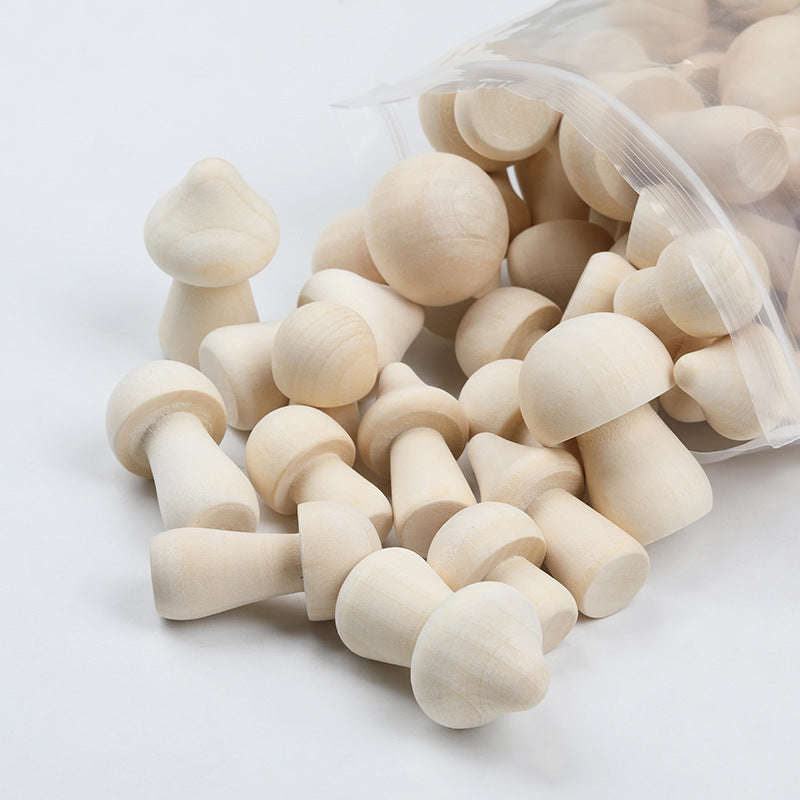 Natural Wooden Mushroom Craft Set, 100-Piece DIY Kids Painting Kit, Simple Style Home Decor