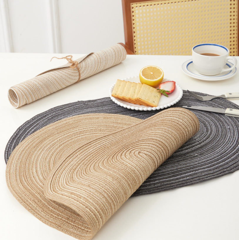 Handwoven Cotton Placemat, Oval Heat-Resistant Table Mat, Eco-Friendly Ramie Fabric, Ins Style, 20"