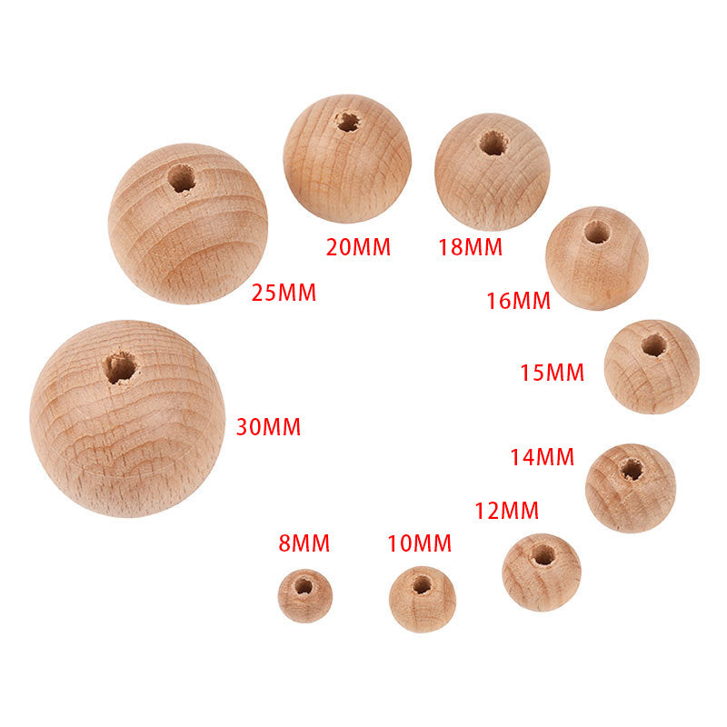 Beech Wood Round Beads with Holes, Natural Wood Craft Beads, 100-Pack