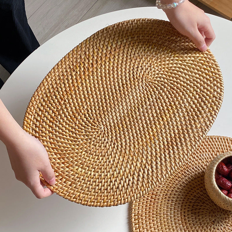 Rattan Coasters and Placemats, Set of Round and Oval Heat-Resistant Pads for Kitchen, Dining Table, Tea Accessories
