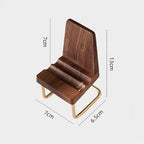 Walnut Phone Stand, Mini Wooden Stool Tablet Holder, Brass Accent Decorative Desktop Organizer, Modern Minimalist Gift for Office, Home, Christmas, Father's Day