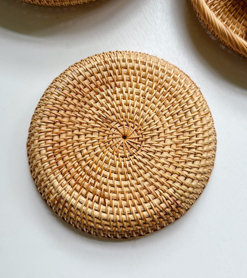 Handwoven Rattan Fruit Basket, Natural Woven Storage Bowl for Bread, Vegetables, Home Decor, Farmhouse Style, 3 Sizes (Small 7.5", Medium 8.5", Large 10")